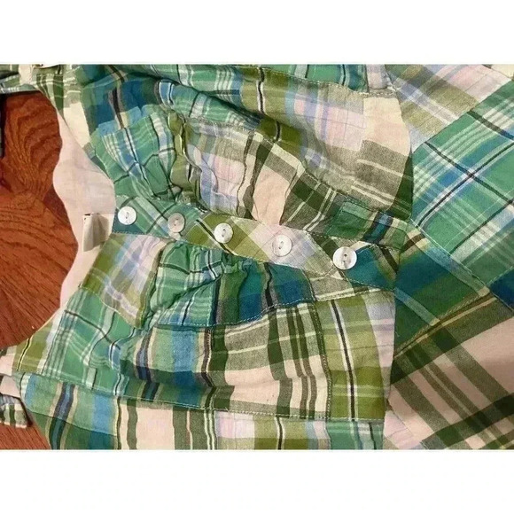 Sangria Plaid Patchwork Button Front Gathered Pockets Dress Kelly Green Sz 10 - Picture 6 of 6